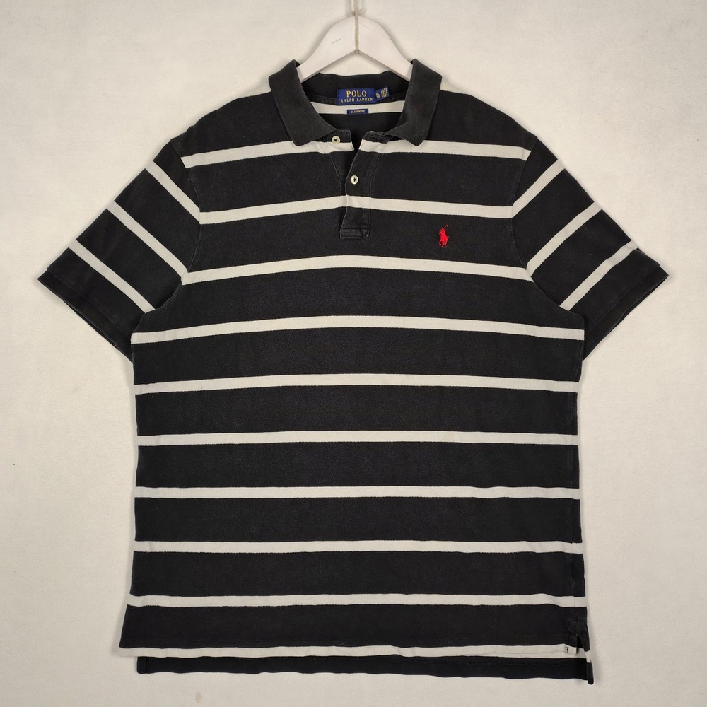 Polo Ralph Lauren Mens XL Classic Fit Striped Polo Shirt Navy Blue Red Pony